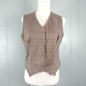 Vintage Waistcoat Womens Medium Tweed Button Front Academia Tailored Vest Preppy